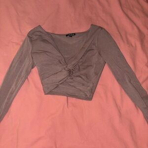 Dynamite Taupe Twist Front Cropped Top
